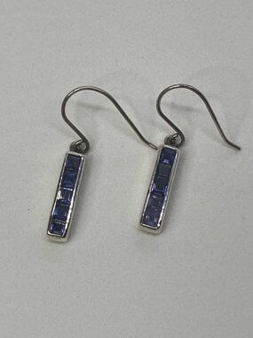 Vtg Sterling & iolite Channel Set Vertical Bar Dangle Earrings | PTI 925